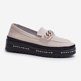 Mocasines Mujer Piel Con Plataforma Y Cadena S.Barski LR618 Beige 1