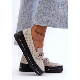 Mocasines Mujer Piel Con Plataforma Y Cadena S.Barski LR618 Beige 6