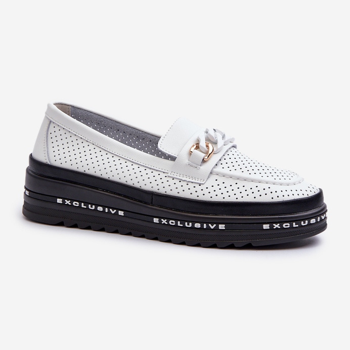 Mocasines Mujer Piel Con Plataforma Y Cadena S.Barski LR618 Blanco 1