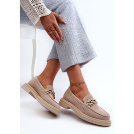 S.Barski Mocasines de gamuza de cañón plano con decoración D&amp;A TW101 J.Beżowe beige 9