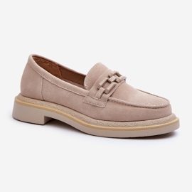 S.Barski Mocasines de gamuza de cañón plano con decoración D&amp;A TW101 J.Beżowe beige 2
