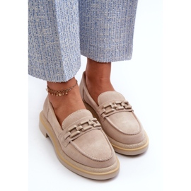 S.Barski Mocasines de gamuza de cañón plano con decoración D&amp;A TW101 J.Beżowe beige 6