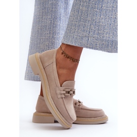 S.Barski Mocasines de gamuza de cañón plano con decoración D&amp;A TW101 J.Beżowe beige 7