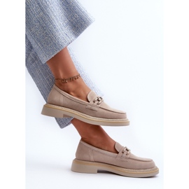S.Barski Mocasines de gamuza de cañón plano con decoración D&amp;A TW101 J.Beżowe beige 8