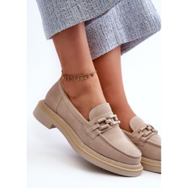 S.Barski Mocasines de gamuza de cañón plano con decoración D&amp;A TW101 J.Beżowe beige 1