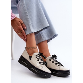 Zapatos Mujer con Cordones y Plataforma Piel Natural S.Barski LR620 Beige 7