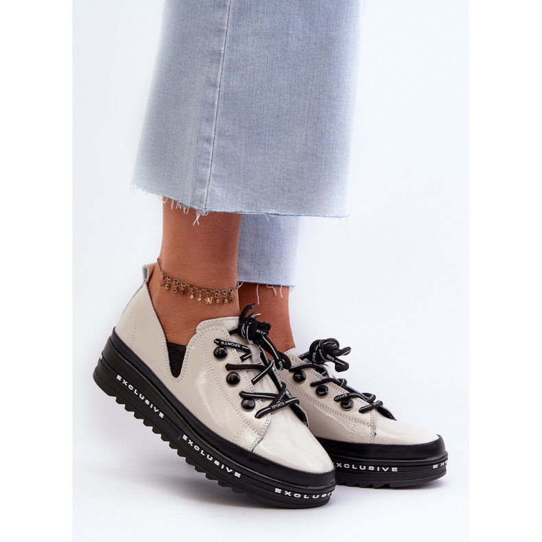 Zapatos Mujer con Cordones y Plataforma Piel Natural S.Barski LR620 Beige 2