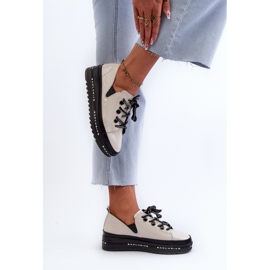 Zapatos Mujer con Cordones y Plataforma Piel Natural S.Barski LR620 Beige 5