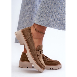 S.Barski Mocasines de gamuza para mujeres con decoración D&amp;A TW117 Olive verde 5