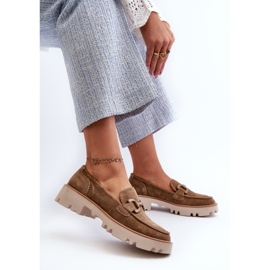 S.Barski Mocasines de gamuza para mujeres con decoración D&amp;A TW117 Olive verde 6