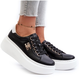 Deportivas Mujer de Piel con Plataforma Negro Pernalia 9