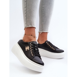 Deportivas Mujer de Piel con Plataforma Negro Pernalia 3