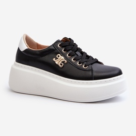 Deportivas Mujer de Piel con Plataforma Negro Pernalia 1