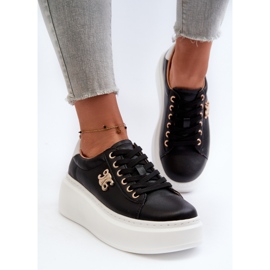 Deportivas Mujer de Piel con Plataforma Negro Pernalia 4