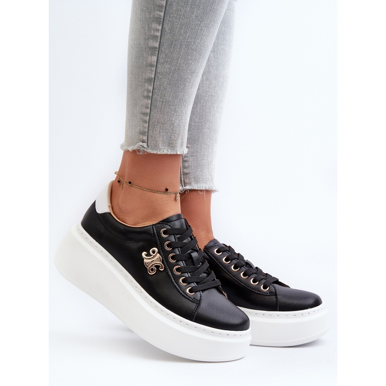 Deportivas Mujer de Piel con Plataforma Negro Pernalia 2