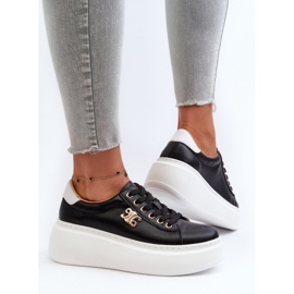 Deportivas Mujer de Piel con Plataforma Negro Pernalia 5