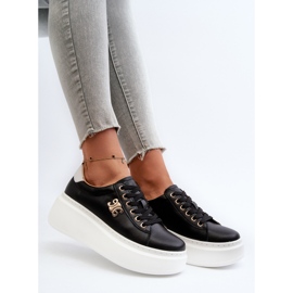 Deportivas Mujer de Piel con Plataforma Negro Pernalia 8