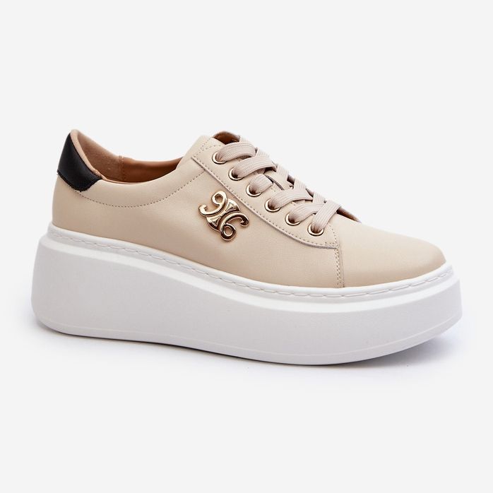 Deportivas Mujer de Piel con Plataforma Beige Pernalia 1 Deportivas Mujer de Piel con Plataforma Beige Pernalia 1