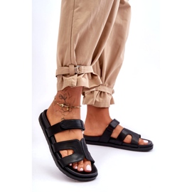 Chanclas Mujer Clásicas De Piel Con Velcro Negras Amedon negro 2