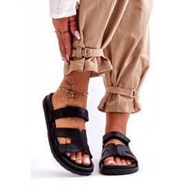 Chanclas Mujer Clásicas De Piel Con Velcro Negras Amedon negro 1