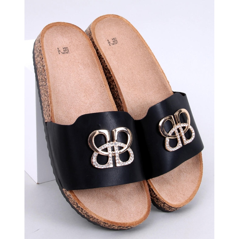Ibanei Chanclas de corcho negro con pedrería 1