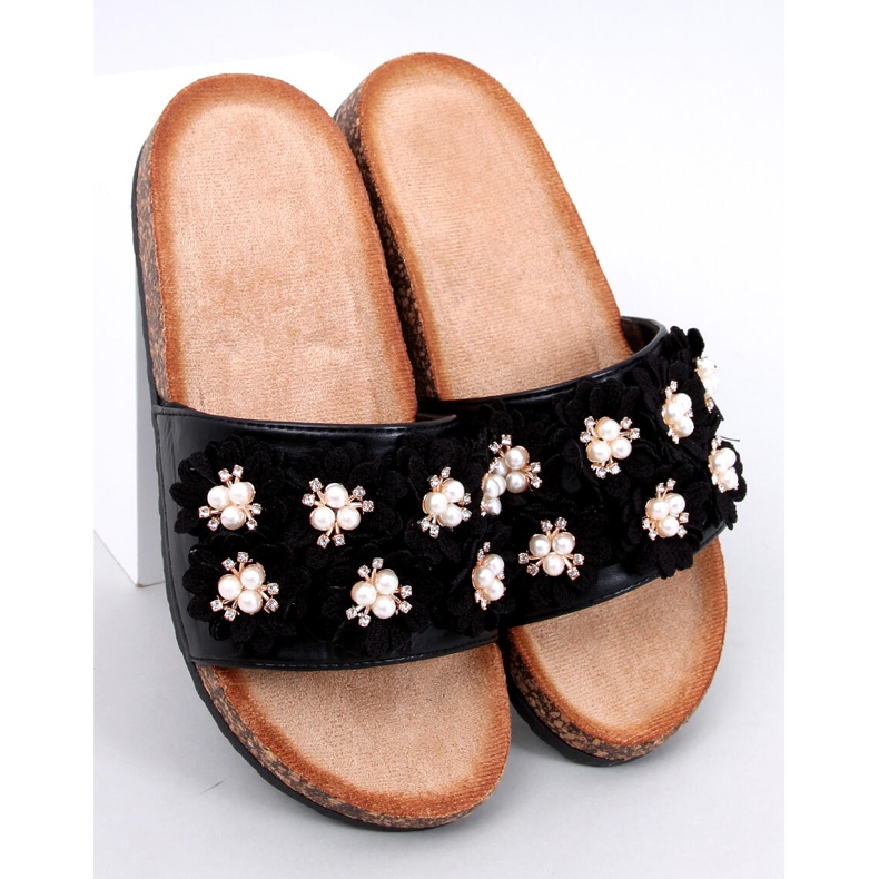 Emiles Chanclas de corcho negro con flores. 1