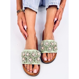 Emiles Pantuflas de corcho verde con flores 4