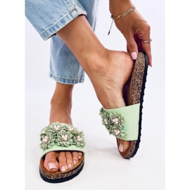 Emiles Pantuflas de corcho verde con flores 2