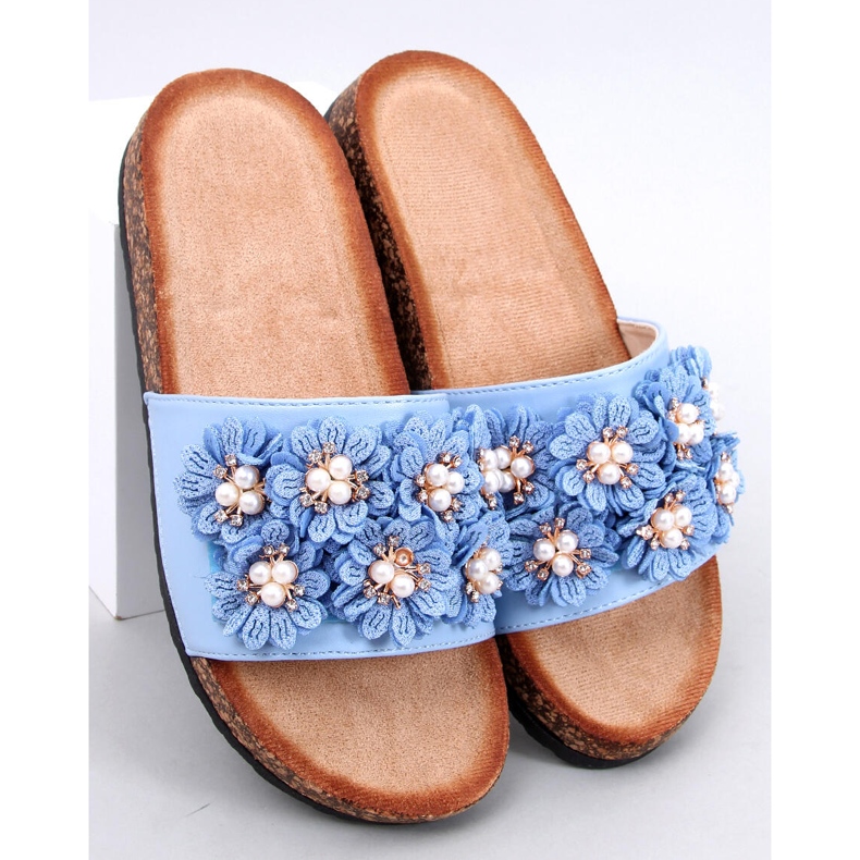 Emiles Babuchas de corcho azul con flores 1