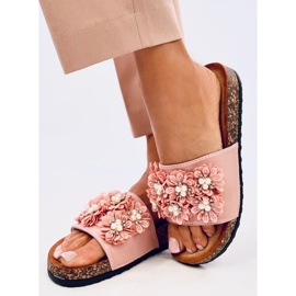 Emiles Pantuflas de corcho rosa con flores rosado 4