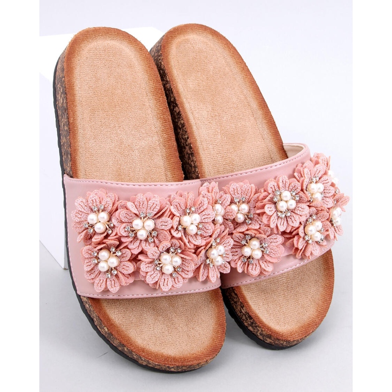 Emiles Pantuflas de corcho rosa con flores 1