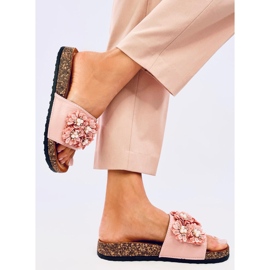 Emiles Pantuflas de corcho rosa con flores rosado 3