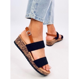 Wadoux Sandalias cuña corcho negro 2