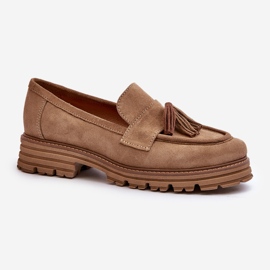 Zazoo 3469 Mocasines Mujer Ante Con Flecos, Beige 1
