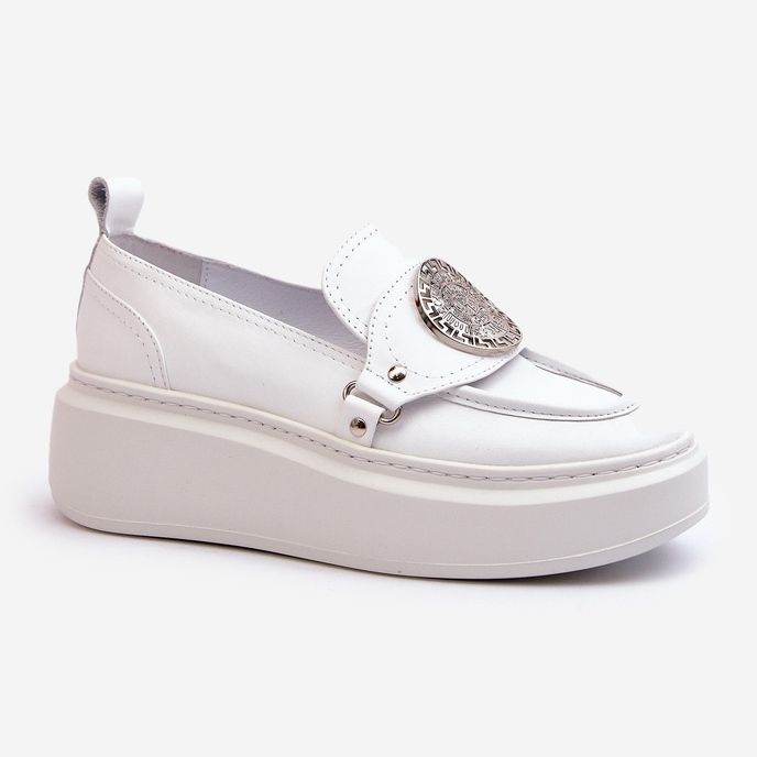 Zazoo 3486 Mocasines Mujer Piel Con Adorno, Blanco 1