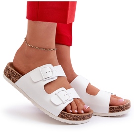 Chanclas de Mujer con Plataforma de Corcho y Hebillas, Blanco Klinesta 8