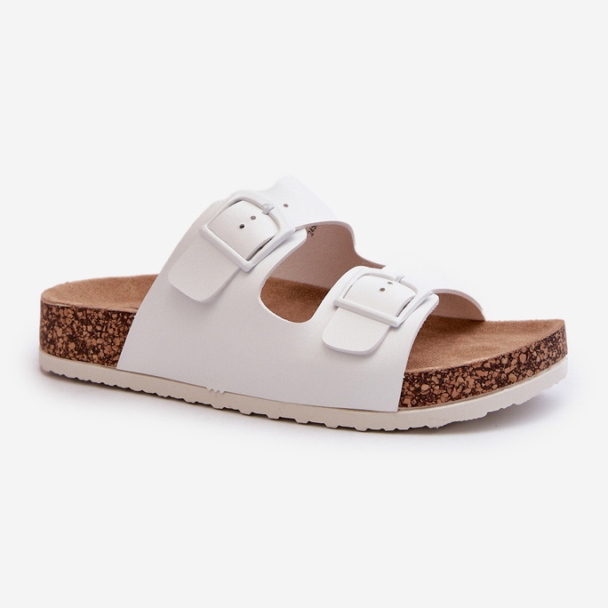 Chanclas de Mujer con Plataforma de Corcho y Hebillas, Blanco Klinesta 1