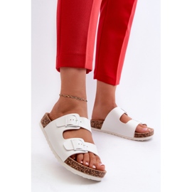 Chanclas de Mujer con Plataforma de Corcho y Hebillas, Blanco Klinesta 3