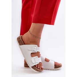 Chanclas de Mujer con Plataforma de Corcho y Hebillas, Blanco Klinesta 6