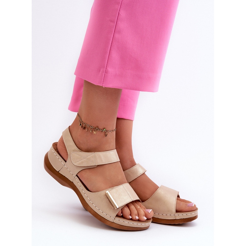 EVento Sandalias Mujer Cómodas con Velcro, Beige Iphiope 1