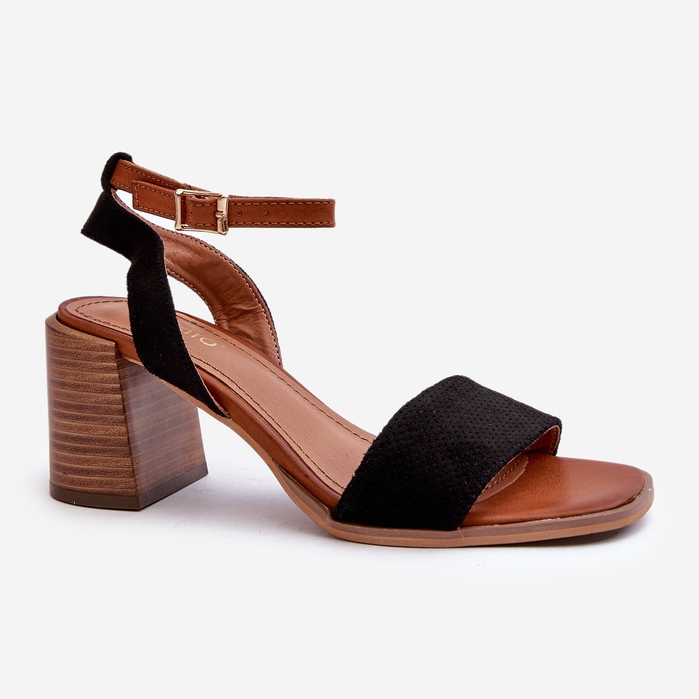 Sandalias Mujer Tacón Alto Confeccionadas en Ante Ecológico Negro Ronvia 1