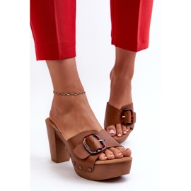 Chanclas De Mujer Con Tacón Alto Y Hebilla, Marrón Betinna 4