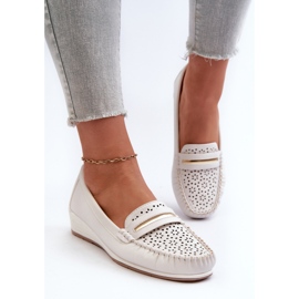 Mocasines de mujer con estampado calado en piel ecológica, blanco polvoriento Nassnema 4