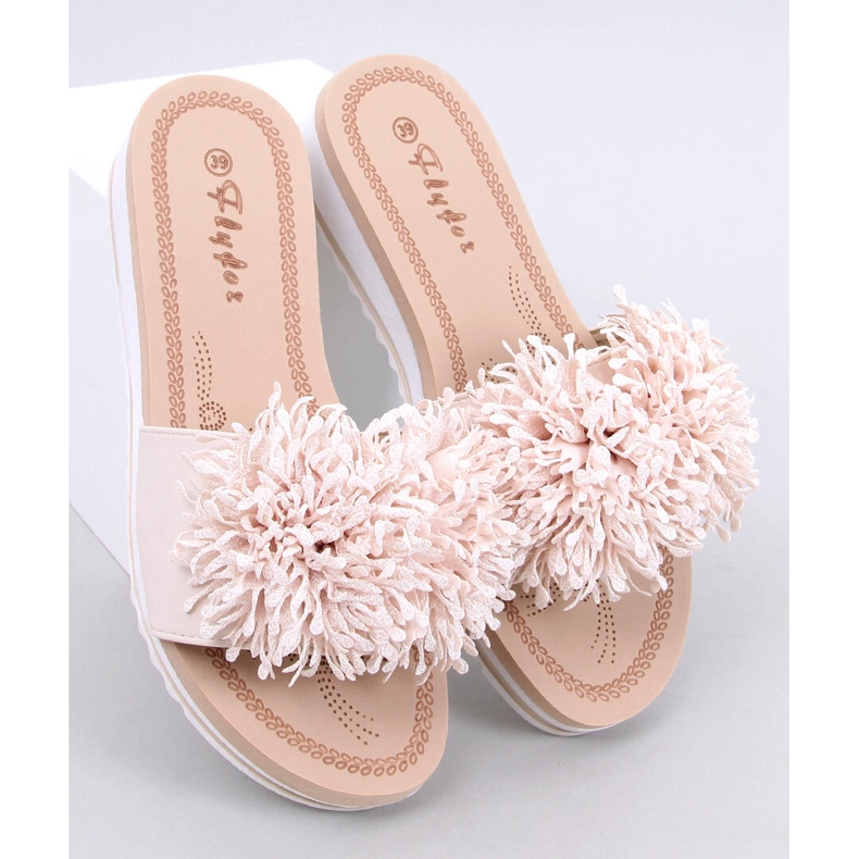 Ragnes Mules con cuña y flores en beige 1