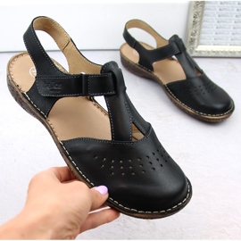 Sandalias mujer cómodas piel negro entero Helios 128.011 1