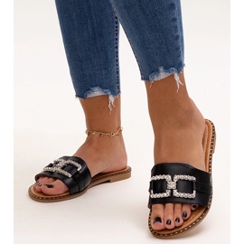 Chanclas negras con hebilla decorativa de Rochaela negro 1