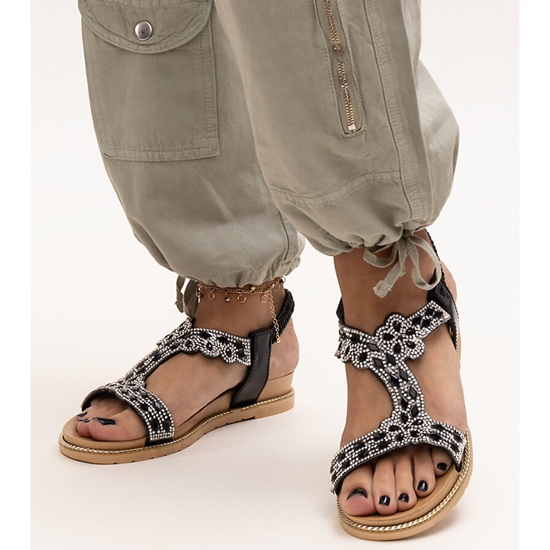 Las brillantes sandalias negras de Shahida negro 1