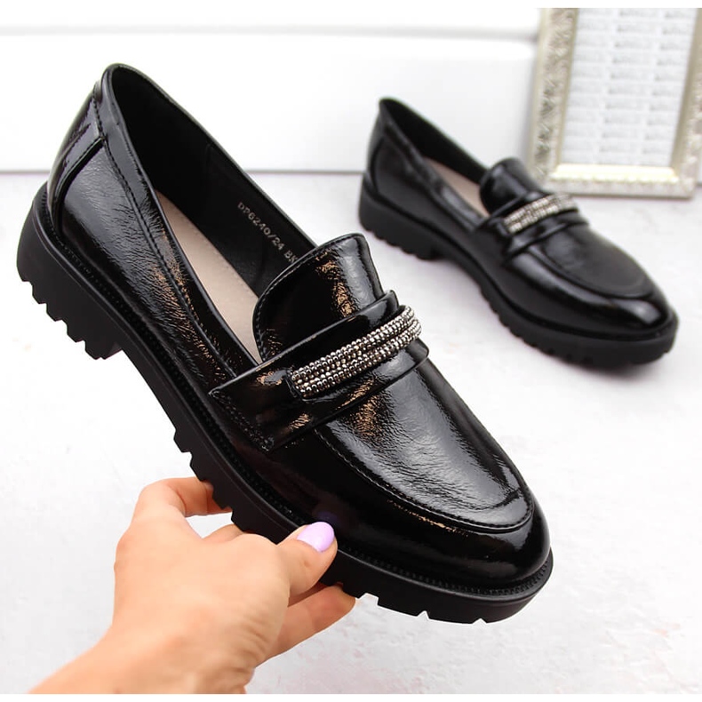 Mocasines de mujer en charol con circonitas, negro Filippo DP6240 1
