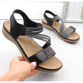 Sandalias de mujer con velcro y elásticos, negro Sabatina Y8066-1 1 Sandalias de mujer con velcro y elásticos, negro Sabatina Y8066-1 1
