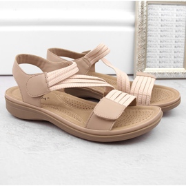 Sandalias de mujer con velcro y elásticos beige Sabatina Y8066-1 2